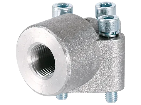 3-hole flange 90° BSPP-threaded aluminium
